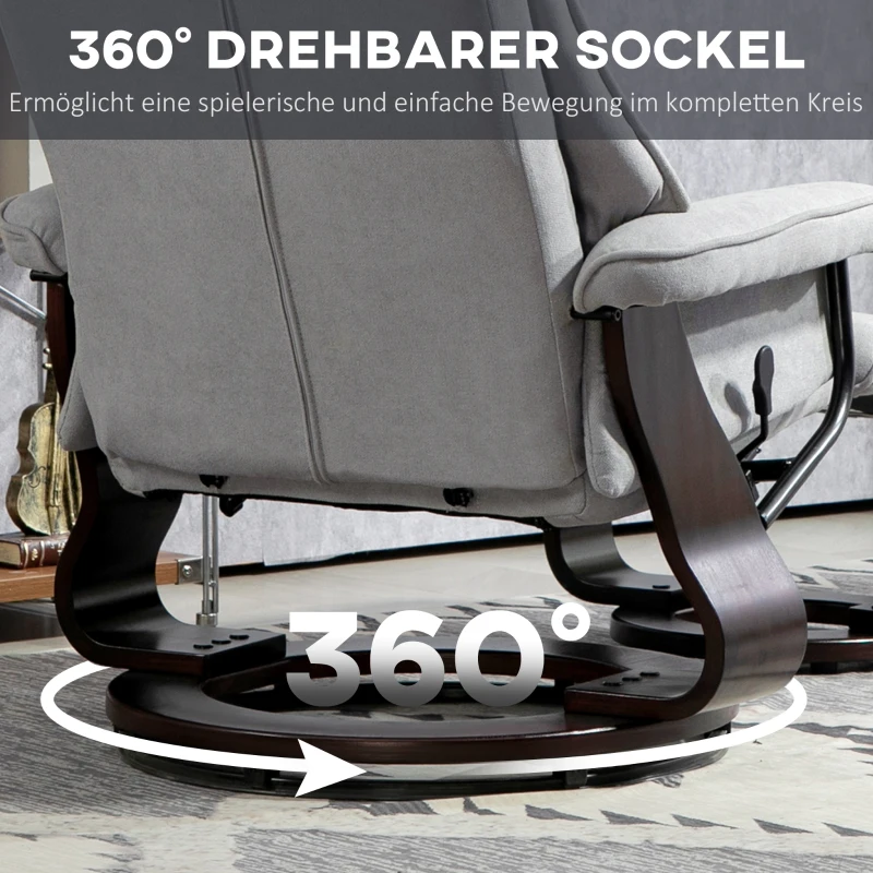 HOMCOM Relaxfauteuil met hocker, draaibaar, fluweellook, verstelbare rugleuning, tot 150 kg, Grijs
