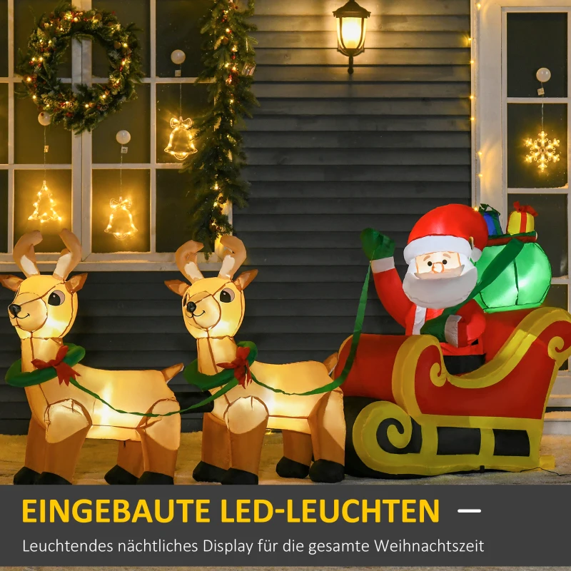 HOMCOM Opblaasbare Kerstman met Slee, 6 LED-Lichten, Waterdicht, 240 x 57 x 112 cm