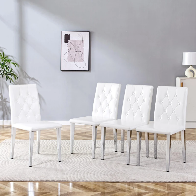 Lot de 4 chaises de salle à manger, style luxe européen, patins antidérapants et silencieux, 42x46x89 cm, Blanc+Argenté