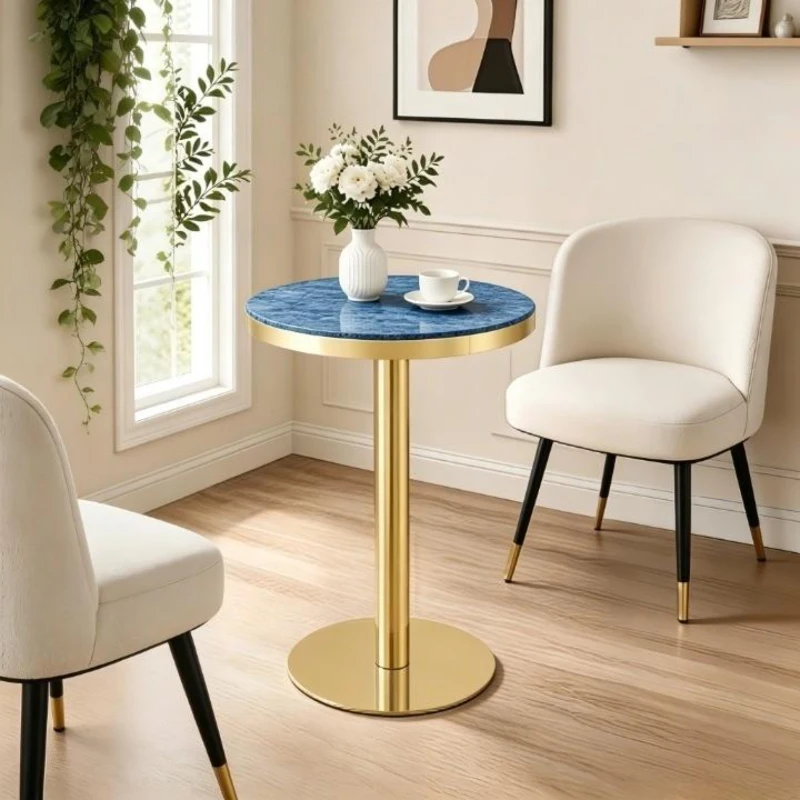 Table d'appoint ronde, plateau anti-rayures facile à nettoyer, 60x60x74 cm, Bleu