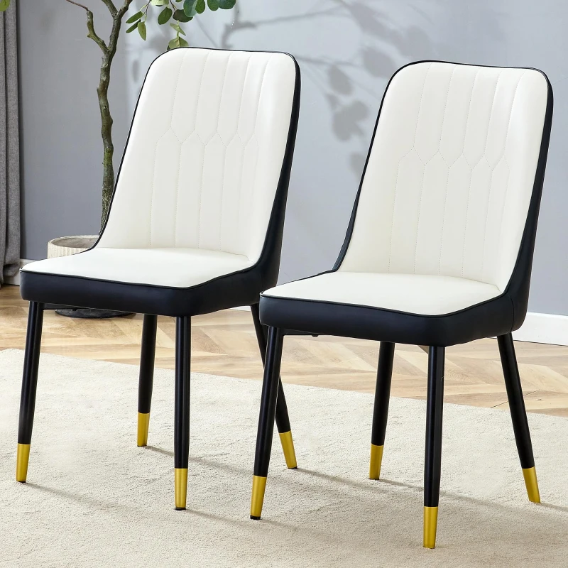 Lot de 2 chaises de salle à manger modernes, assise rembourrée, embouts antidérapants, 43x41.5x89 cm, Blanc+Noir