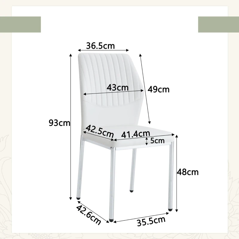 Lot de 4 chaises de salle à manger, style léger-luxe, patins antidérapants, 43x42.6x93 cm, Blanc+Argent