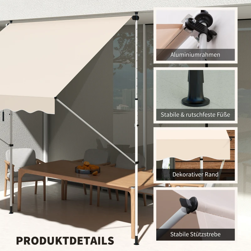 Outsunny luifel knikarm klemluifel zonwering zwengel balkon aluminium 3 x 1,5 m crème