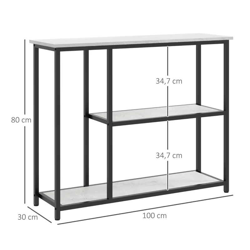 HOMCOM Industrieel ontworpen console tafel, 2 planken, marmer-look, zwart + wit