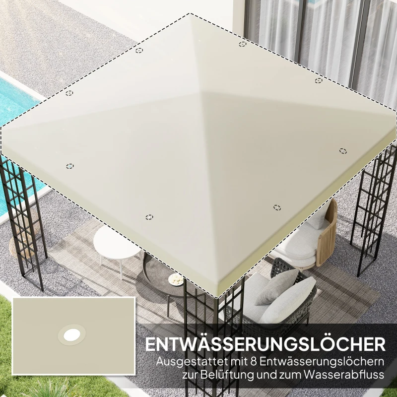 Outsunny 3 x 3 m Vervangzeil voor paviljoen, Zeil voor tuinpaviljoen, met waterafvoergaten, UPF30+, Crèmewit