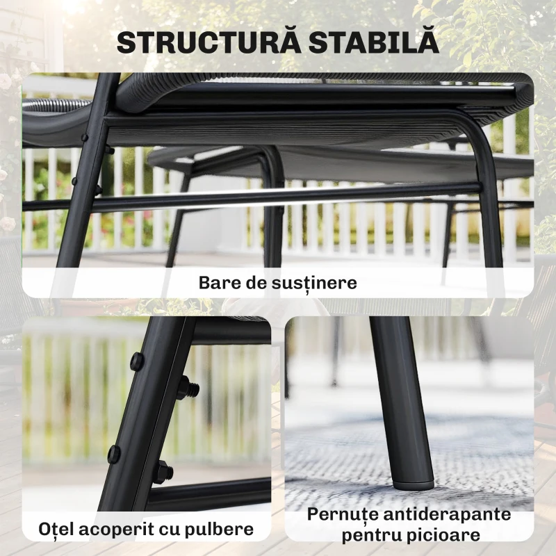 Outsunny Set Mobilier Grădină Ratan 4 Piese, Canapea pentru Exterior cu Măsuță Metalică, Negru
