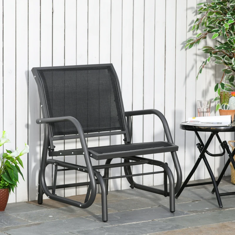 Outsunny Fauteuil à Bascule de Jardin Rocking Chair Design Contemporain métal textilène Noir