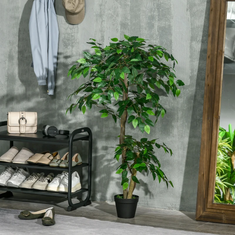 Outsunny Árvore de Chá Artificial 120 cm Planta Artificial com 546 Folhas Musgo e Vaso para Exterior Casa Sala de Estar Escritório Verde