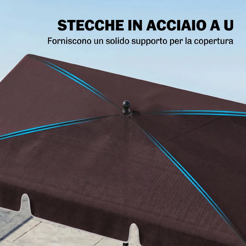 Outsunny Ombrellone da Giardino Rettangolare e Regolabile con Palo in Alluminio, 2x1.3x2.5 m, Marrone e Nero