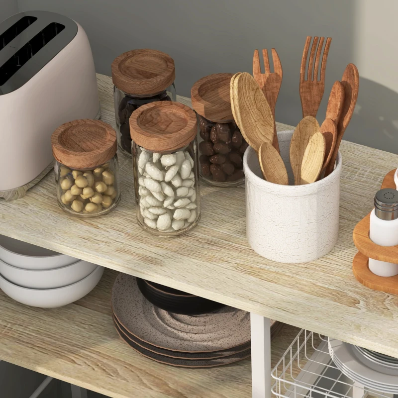 HOMCOM Etagère meuble de rangement cuisine ilot style moderne avec 4 crochets 4 étagères 90 x 40 x 84,5 cm,