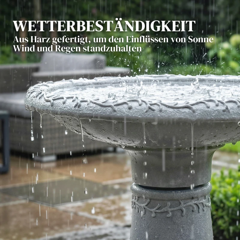 Outsunny Vogelbad van hars voor buiten, rond vogelbad 51 cm met steenlook, vrijstaand voeder- en drinkstation voor vogels, Grijs