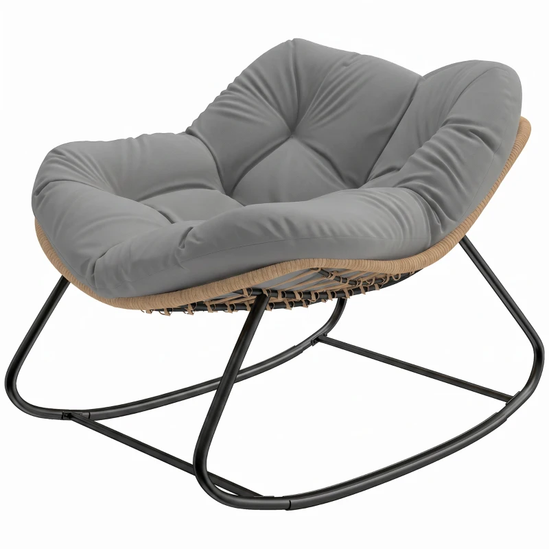 Outsunny Fauteuil à Bascule Papasan Intérieur Extérieur, Chaise Ovale à Bascule Rembourrée pour Jardin, Patio, Gris