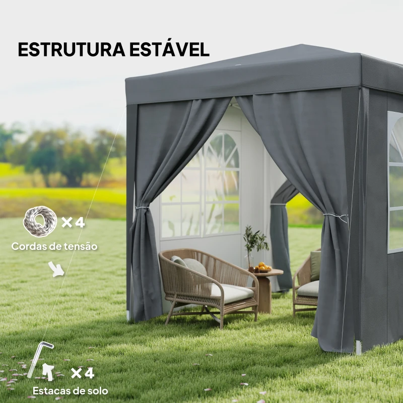 Outsunny Tenda Dobrável 2x2m com 4 Paredes Laterais Tecido Oxford 2 Janelas e Saco de Transporte Anti-UV Impermeável Cinzento