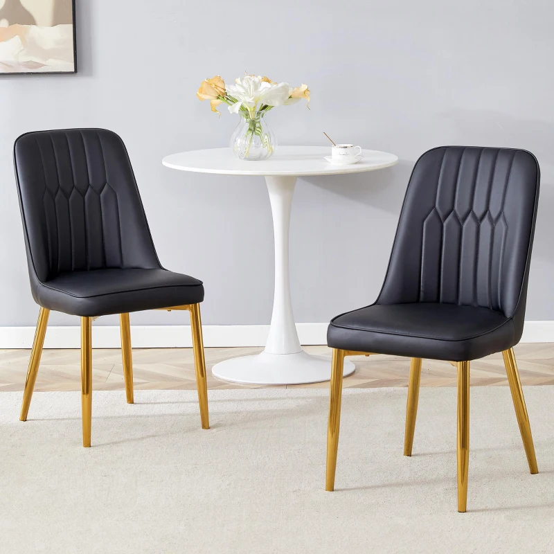 Lot de 2 chaises de salle à manger modernes, assise rembourrée, embouts antidérapants, 43x41.5x89 cm, Noir+Doré
