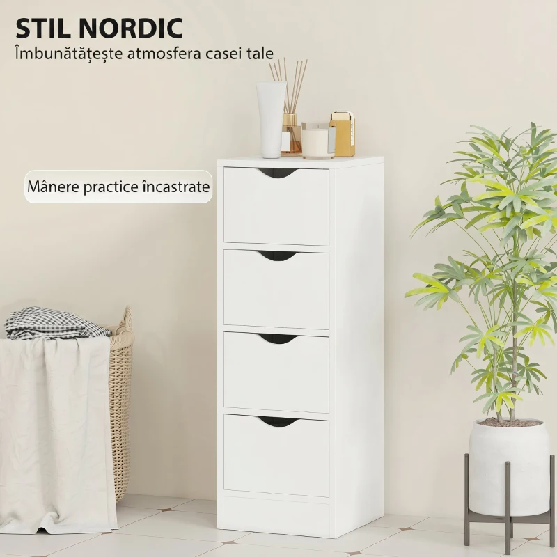HOMCOM Dulap de Baie Economisitor de Spațiu 4 Sertare în Stil Nordico