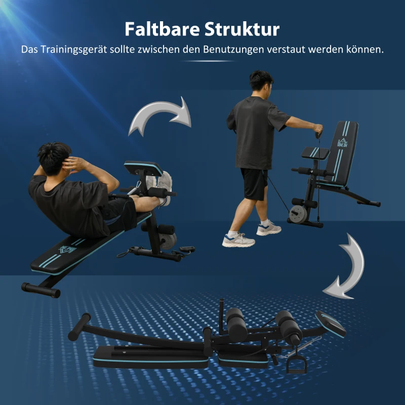 HOMCOM Halterbank, Opvouwbare Trainingsbank met 7-voudig verstelbare Rugleuning, Fitnessbank tot 120 kg belastbaar, Blauw