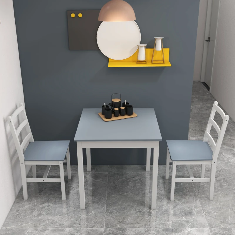 HOMCOM Eethoek voor 2 personen, 2 stoelen, 1 tafel, grenenhout, wit+grijs