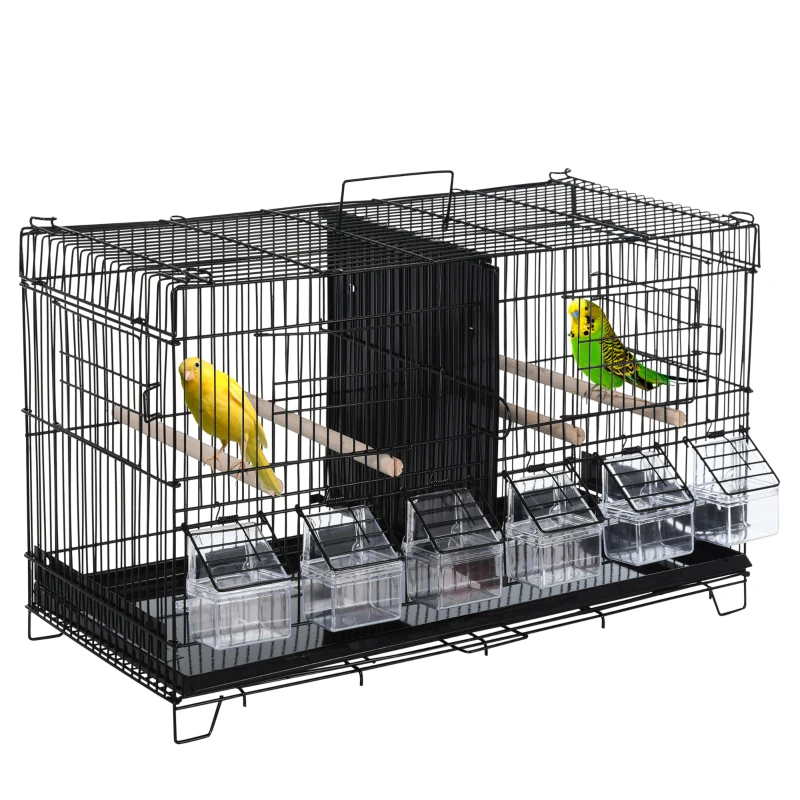 PawHut Lot de 2 cages à oiseaux mangeoires perchoirs 8 portes plateau excrément amovible + poignée métal PP noir