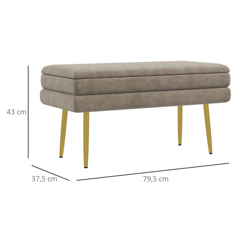 HOMCOM Banco Pé de Cama 30L Banco com Armazenamento para Dormitório Estofado em Veludo 79,5x37,5x43 cm Bege