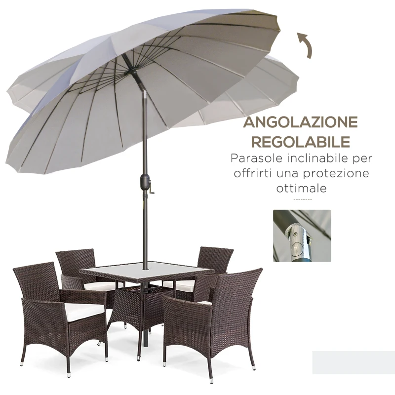 Outsunny Ombrellone da Giardino e Terrazza 2.5x2.5 m a Manovella con 18 Stecche e Inclinabile, Grigio