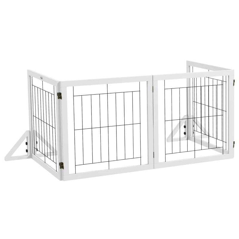 PawHut Cancellino per Cani Pieghevole con 4 Pannelli e Piedini Triangolari, 280x70 cm, Bianco