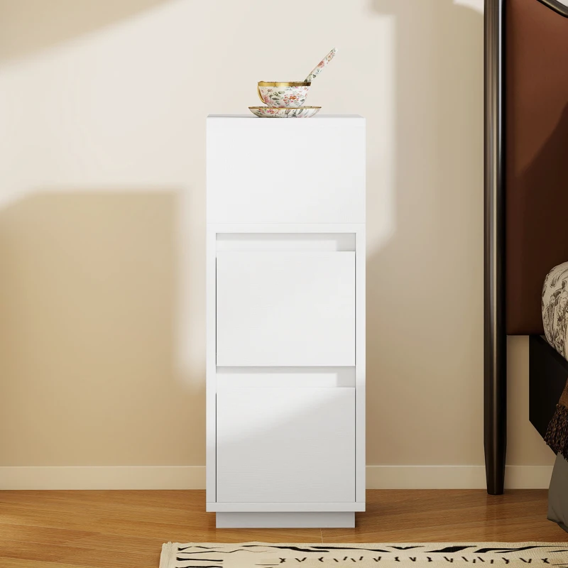 HOMCOM Slim Bedside Table, Narrow Bedside Cabinet with Open Shelf and 2 Drawers for Bedroom, Living Room, White