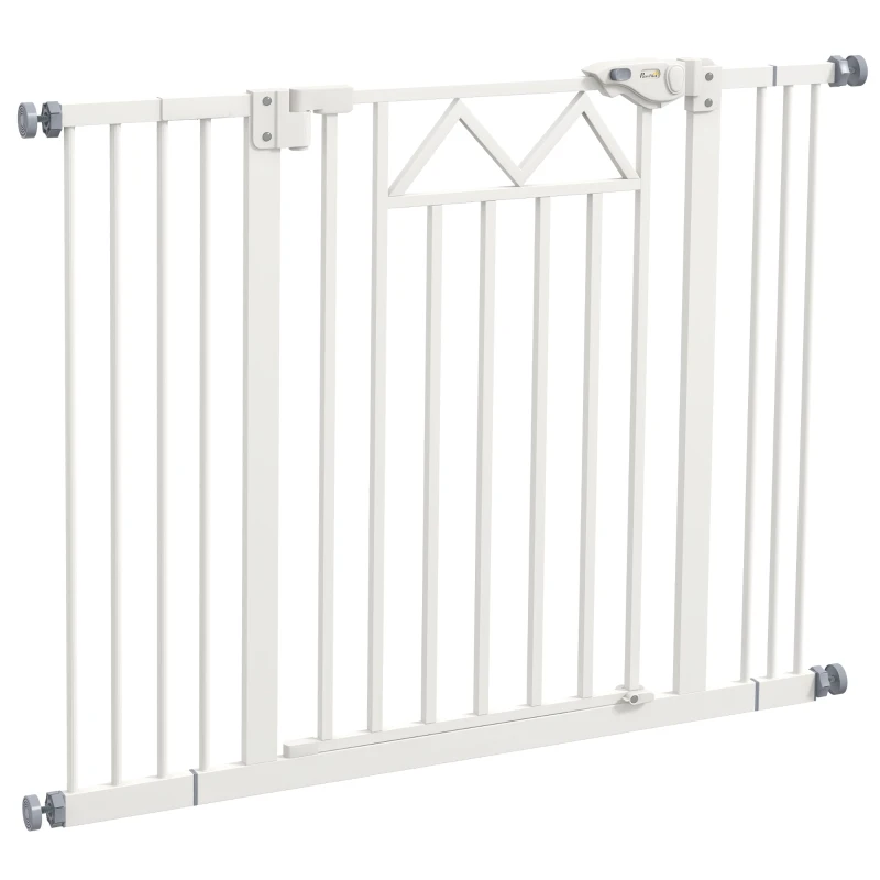 PawHut Cancelletto per Cani taglia Piccola e Media con Chiusura Automatica, in Acciaio e PA, 74-100x76 cm, Bianco