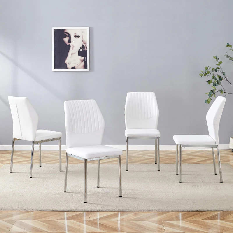 Lot de 4 chaises de salle à manger, style léger-luxe, patins antidérapants, 43x42.6x93 cm, Blanc+Argent