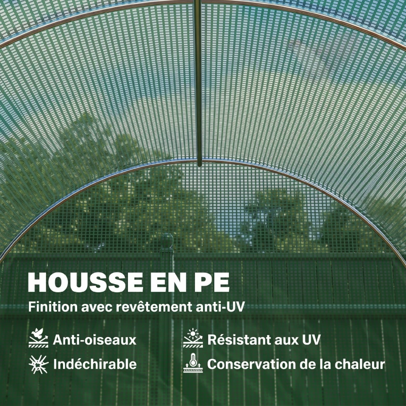 Outsunny Serre de Jardin Tunnel 8 m² 4L x 2l x 1,9H m Acier galvanisé renforcé diamètre 2,4 cm + PE fenêtres Porte Vert