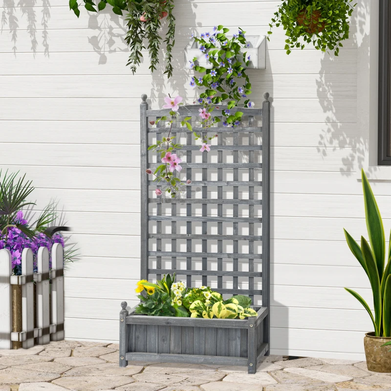 Outsunny plantenbak met latwerk lichtgrijs 64 x 28 x 120 cm