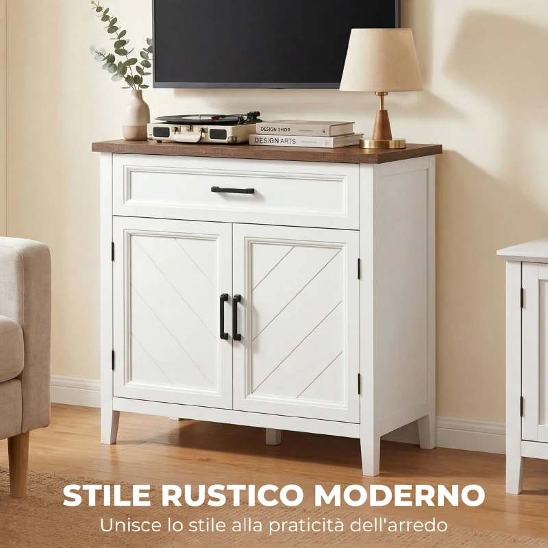 HOMCOM Credenza Moderna Rustico con Ripiano Regolabile, Spazio Contenitore e 2 Ante.