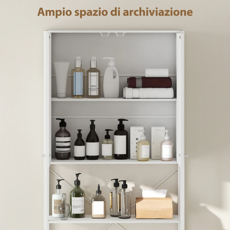 HOMCOM Mobile Bagno Sopra WC e Lavatrice con Armadietto e Ripiano Aperto, 64x20x180 cm, Bianco