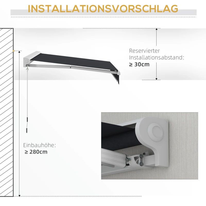 Outsunny Elektrisch/Handmatig Uitschuifbare Zonnescherm, Halfcassette, Afstandsbediening, Aluminium Frame, 2,5 x 2 m, Grijs