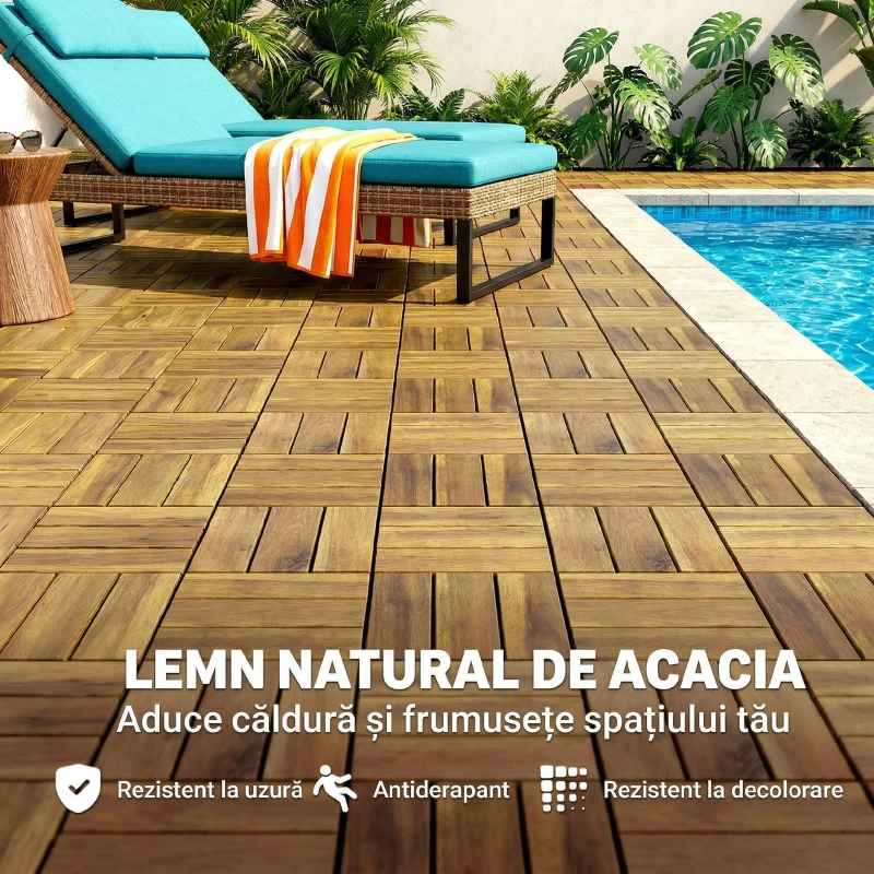 Outsunny Plăci de Pardoseală Exterioare, 10 Piese, 31x31 cm, Culoare Naturală