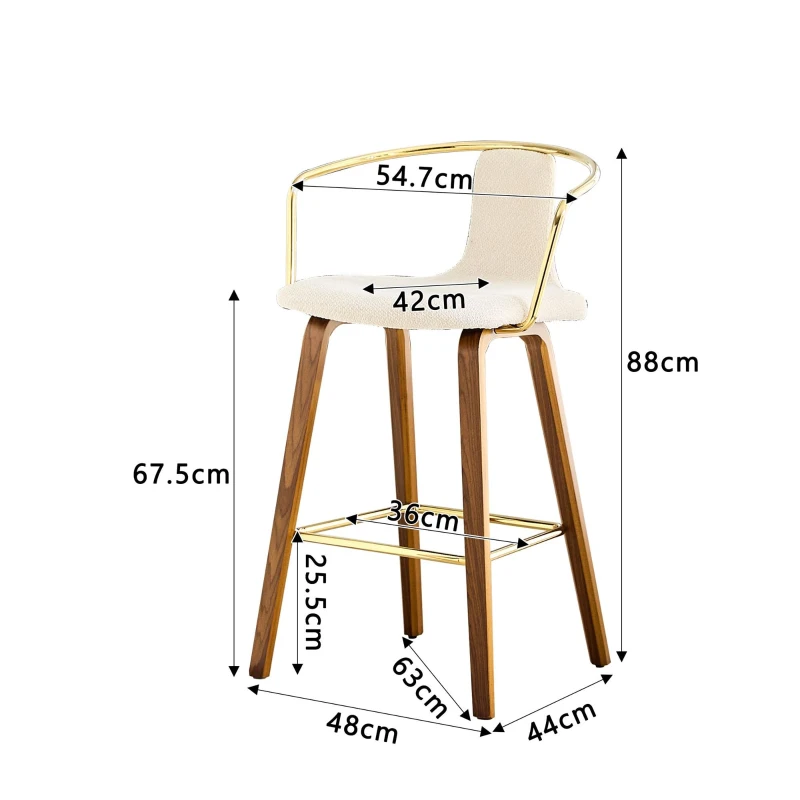 Lot de 2 tabourets de bar avec accoudoirs, design scandinave élégant, assise rembourrée, 54,7x44x88 cm, Blanc