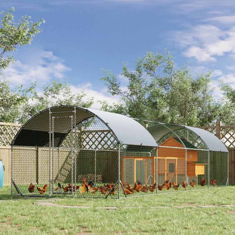 PawHut Walk In Chicken Run Galvanised Chicken Coop Hen Poultry House Cage Pet Playpen Garden with Water-Resist Covers