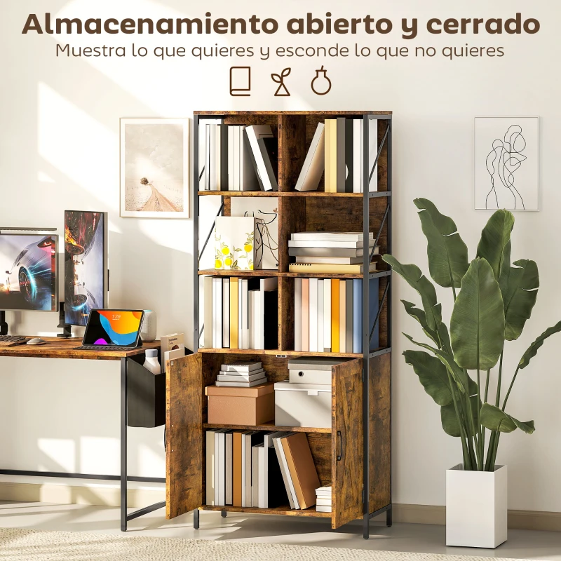 HOMCOM Estantería de Libros con 6 Compartimentos Abiertos y Estante Ajustable para Salón Oficina 75x34x172 cm Marrón Rústico