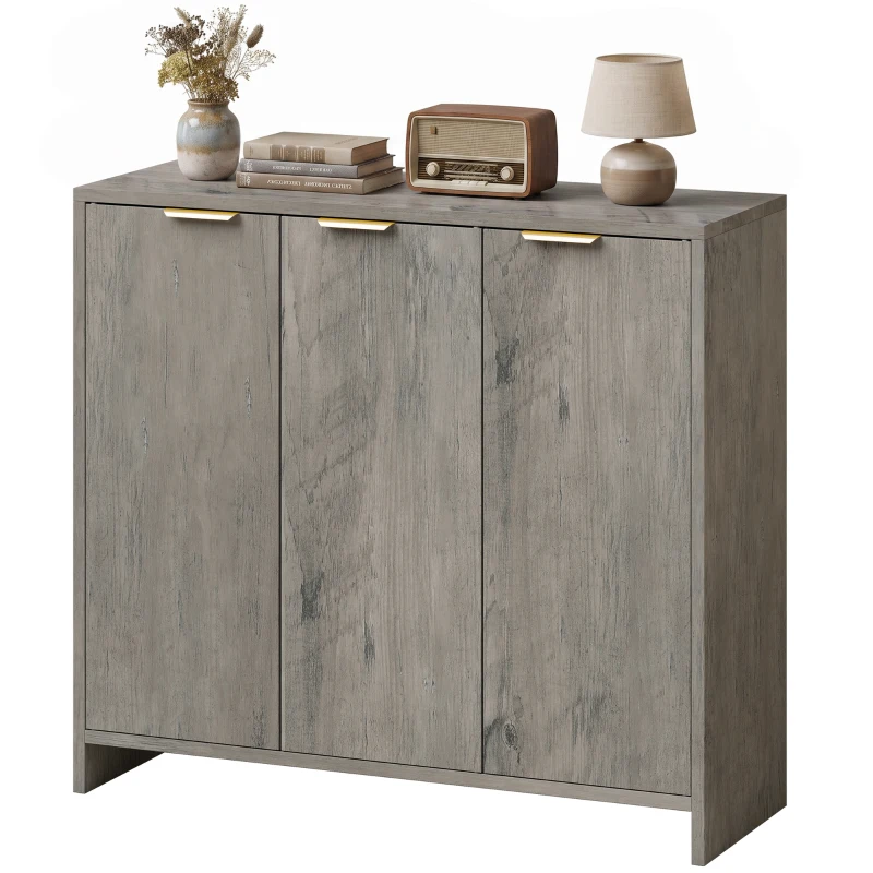 HOMCOM Sideboard Cabinet, Modern Storage Cabinet with 3 Doors and Adjustable Shelves for Living Room, Dining Room, Grey