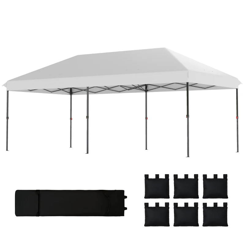 Outsunny Tenda Dobrável 6x3 m Pop-up Altura Ajustável 3 Níveis UPF50+ Fecho Central Sacos de Areia Bolsa com Rodas Prateado
