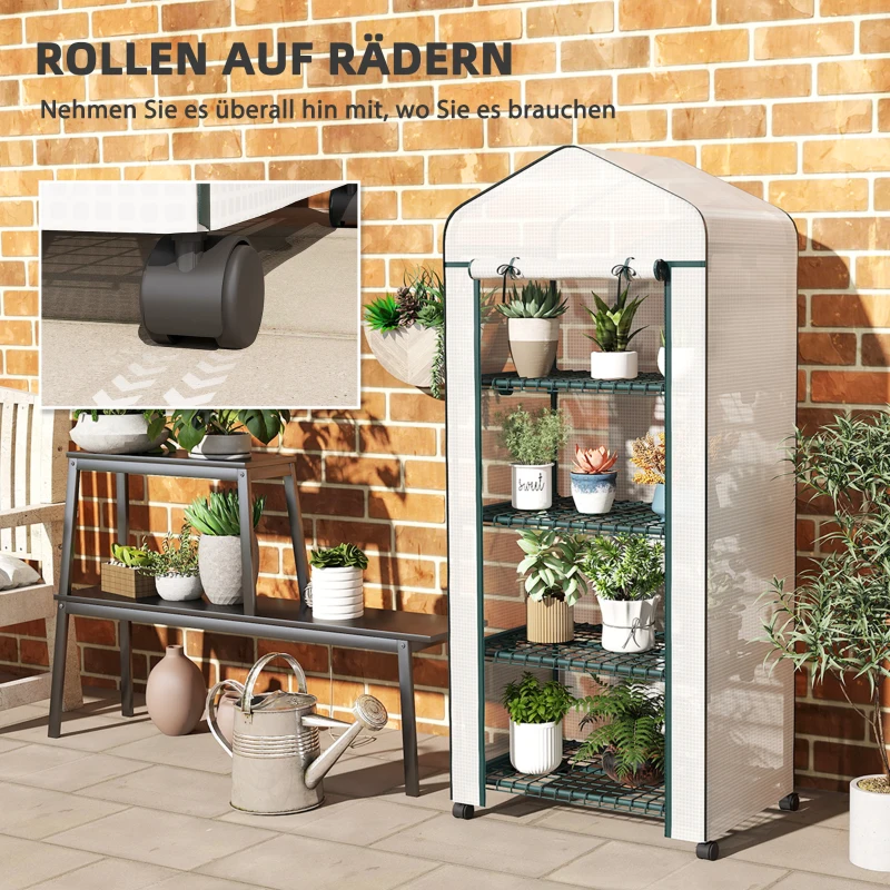 Outsunny Folie-Kas, Kweekkas, Mini-Kas, Plantenhuis, Koude Bak, 4 Planklagen, 69 x 50 x 165 cm, Wit