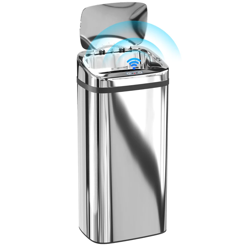 HOMCOM Bidone per Rifiuti da 40L con Sensore per Apertura e Chiusura Automatica, 33x25x70 cm, Argento
