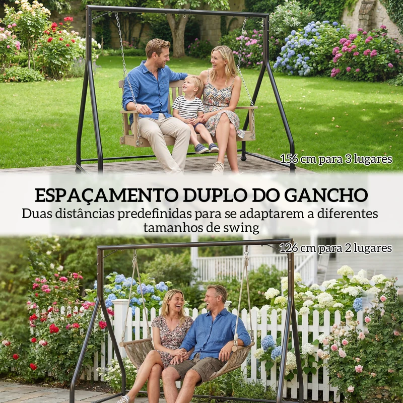 Outsunny Estrutura de Balanço em Aço para 2 ou 3 Assentos Capacidade de 360 kg 210x117x175 cm Preto