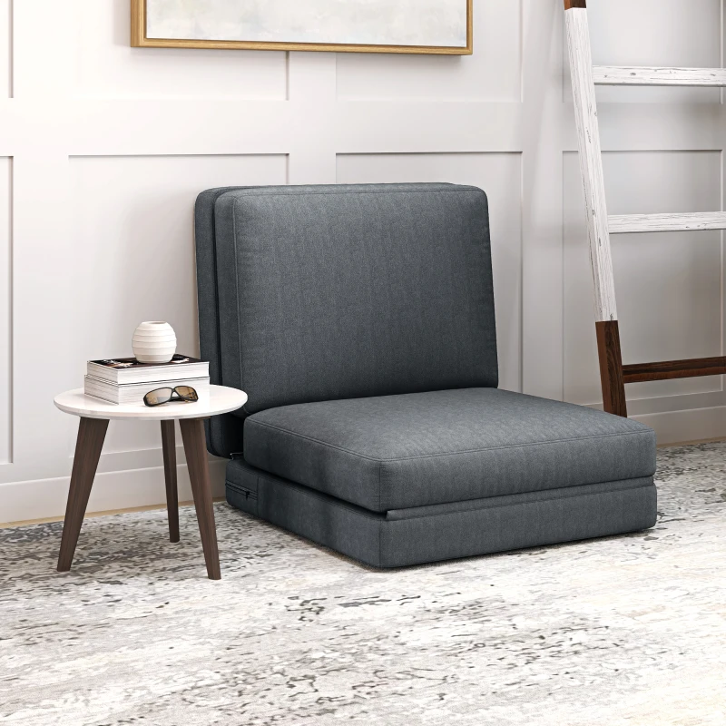 HOMCOM Opvouwbare vloerstoel met kussens, omvormbaar tot gestoffeerde bank, voor woonkamer, gastenkamer, kantoor, 75 x 268 x 18 cm, Donkergrijs