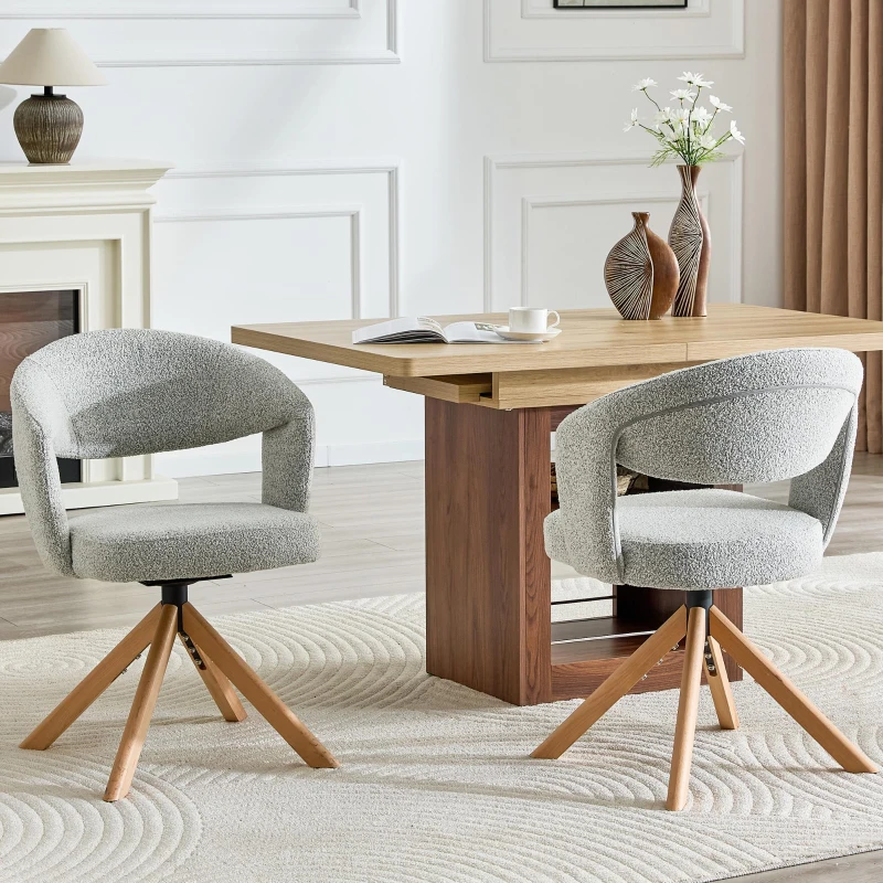 Lot de 2 chaises pivotantes rétro-luxe, patins feutre antidérapants, rotation 360° silencieuse, 47x47.5x81.5 cm, Couleur naturelle