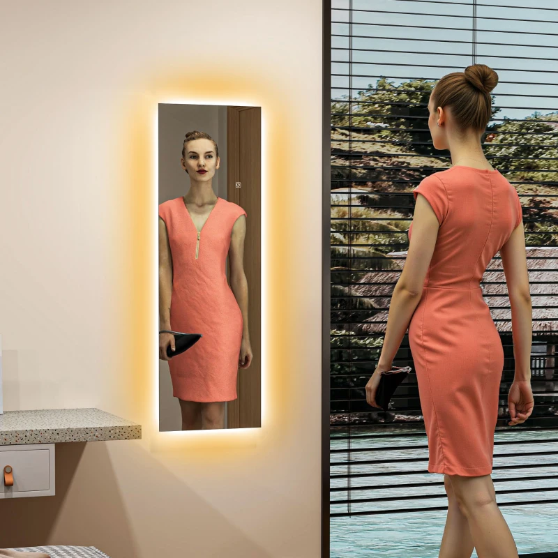 HOMCOM Grand miroir mural LED miroir pleine longueur 3 couleurs de lumière réglables fonction mémoire 120 x 40 cm transparent