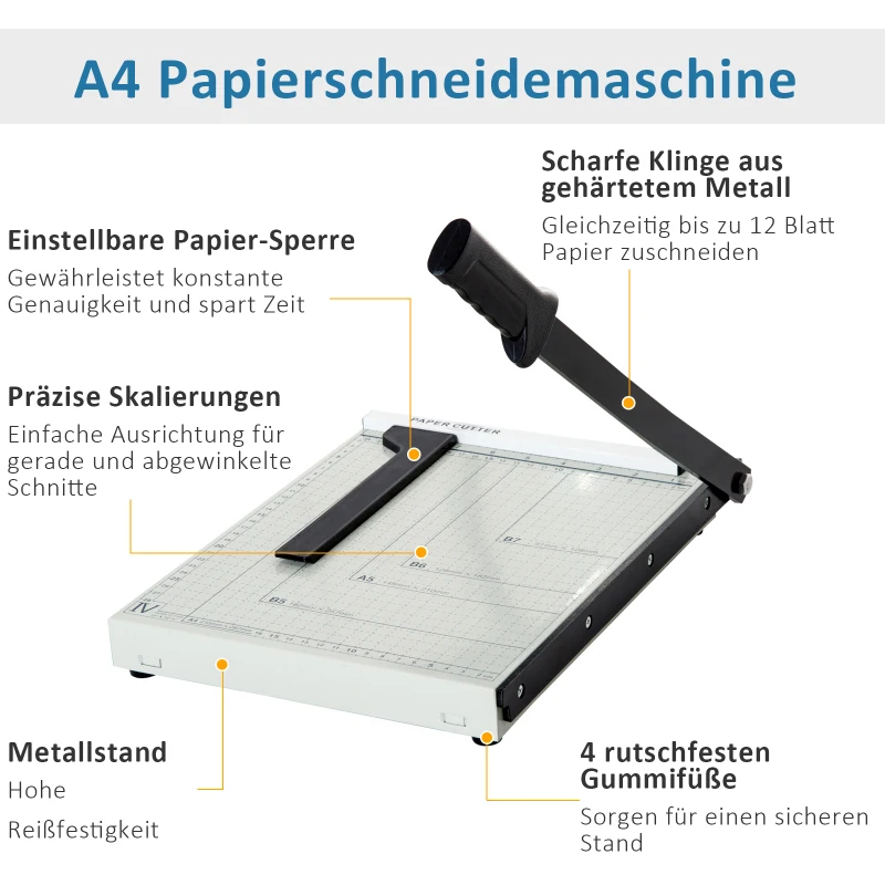 HOMCOM Papiersnijmachine tot A4 papiersnijder metaal wit