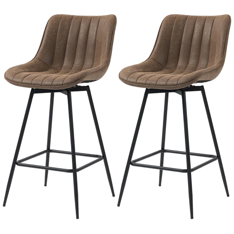 HOMCOM Lot de 2 tabourets de bar, chaises de bar en PU, assise rembourrée 68H cm, dossier et repose-pieds, marron