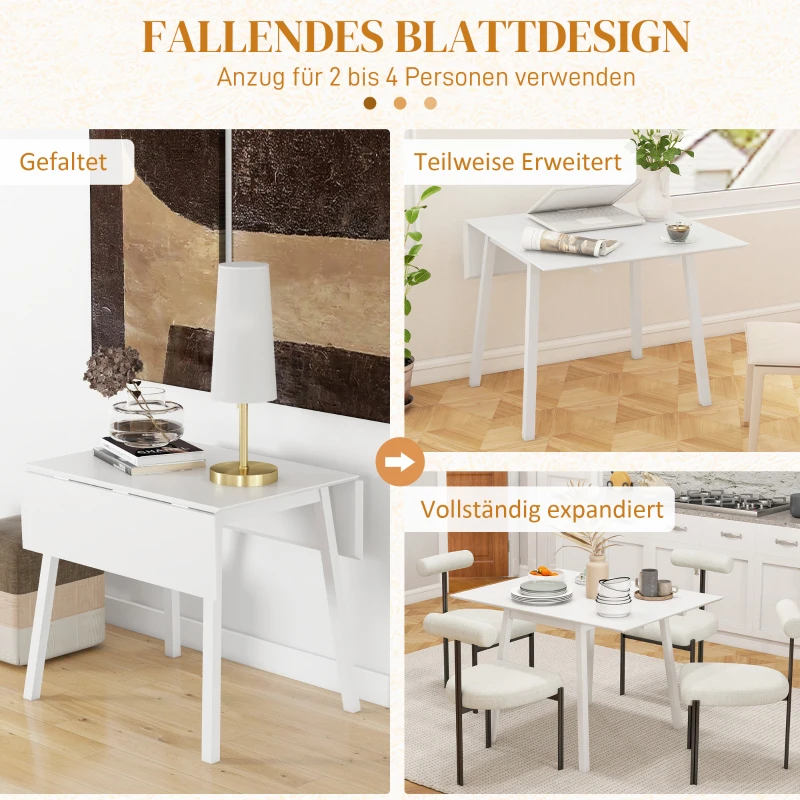 HOMCOM Eettafel Klaptafel Keukentafel, 2 neerklapbare vlakken, 110 x 86 x 75 cm, Wit(m-4)