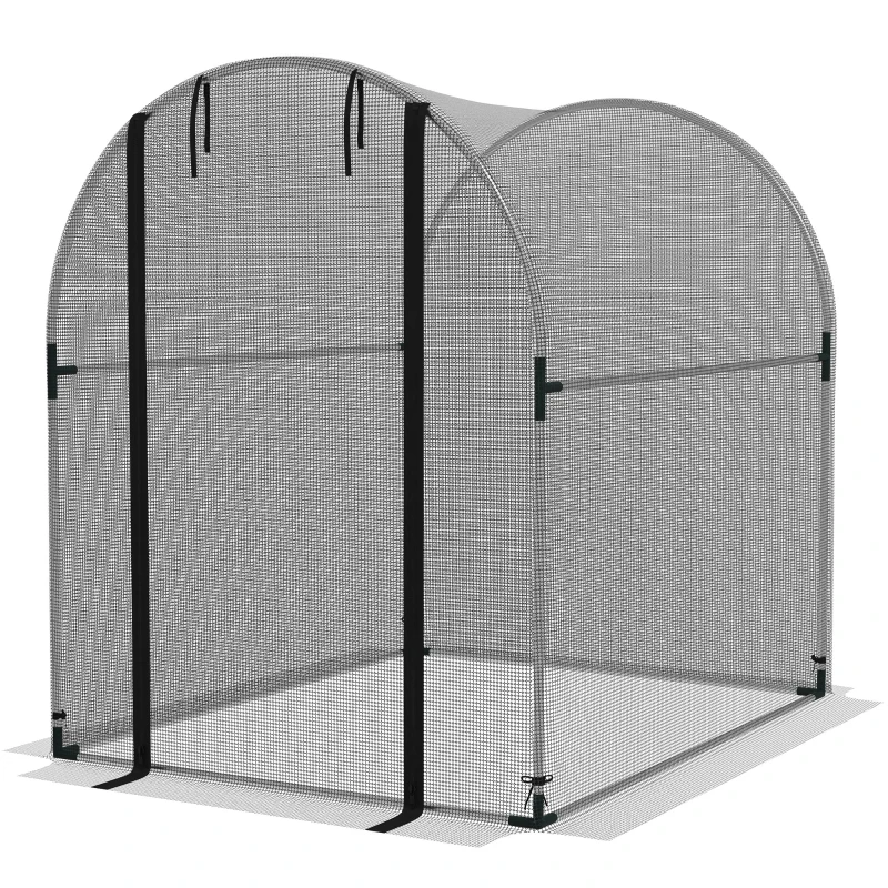 Outsunny Plantenbeschermingsnet, Vogelbescherming, met Deur en Stabiel Stalen Frame, 1,2x1,5x1,5m, Zwart/Zilver