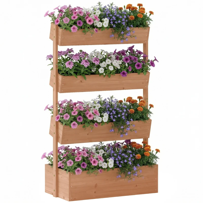 Outsunny Jardinieră Verticală din Lemn cu 4 Niveluri, 85x45x140 cm, Naturală